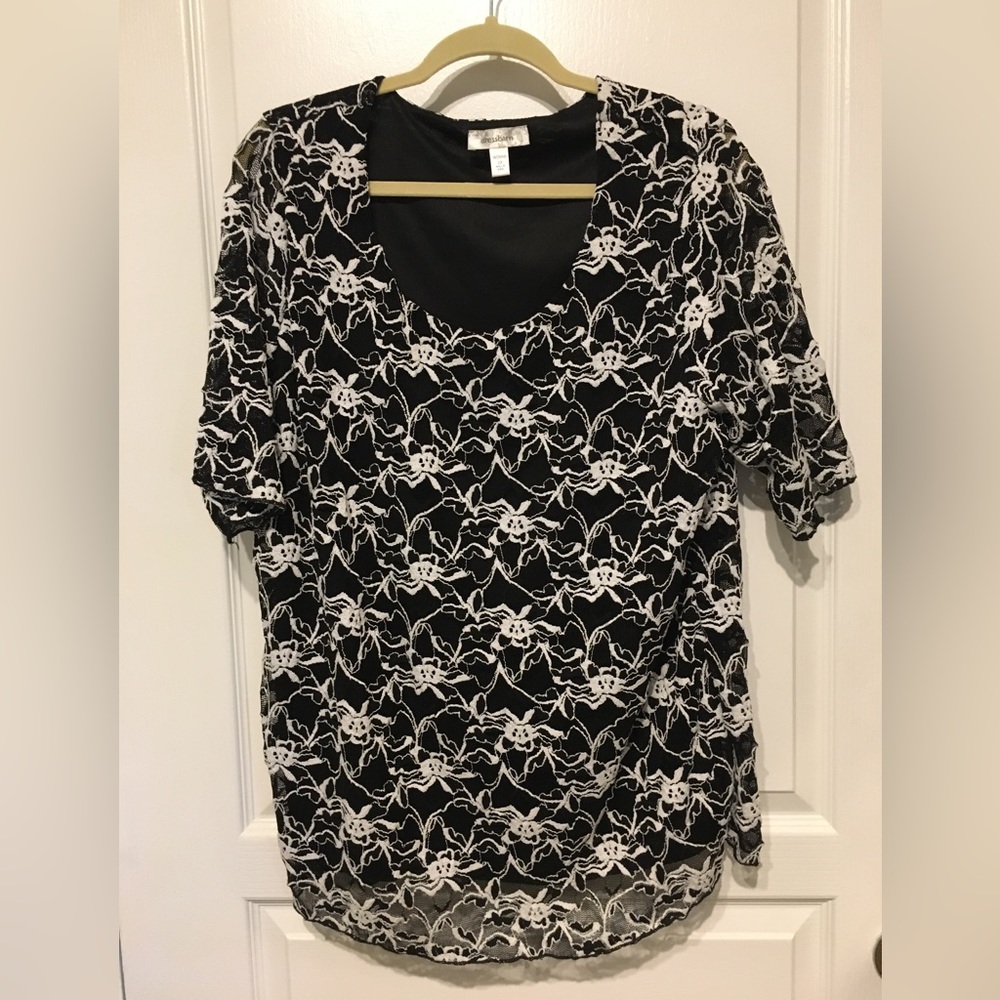 Black, Embroidered, Stretch Lace Pullover Blouse Sz 2x